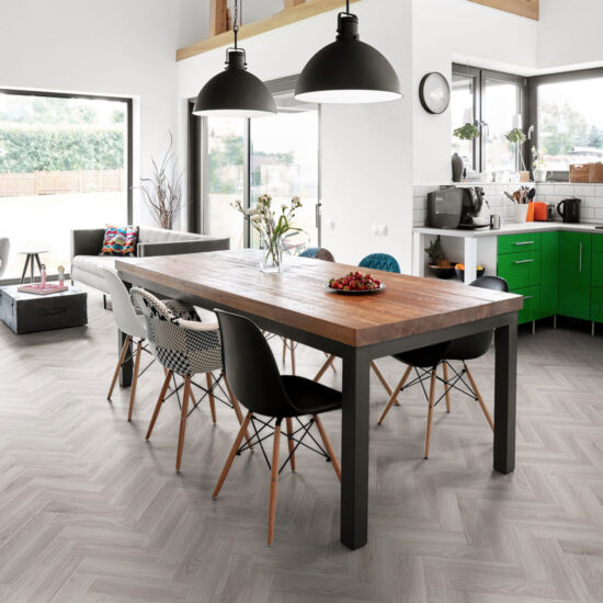 Luvanto Design Showroom Contemporary Herringbone Pearl Oak 2.5x76.2x304.8mm Vinyl