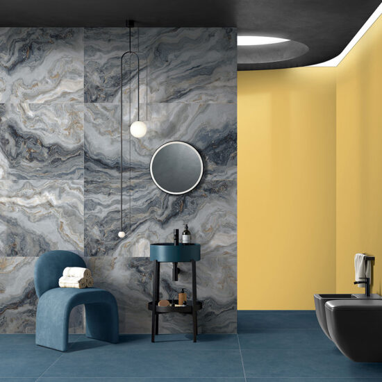 Persain Onyx 600x1200mm Blue Polished Porcelain Tile Showroom