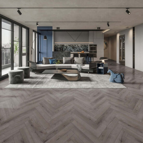 Laminate Herringbone Midnight Grey Oak 12x101x606mm Fhlh334 Showroom