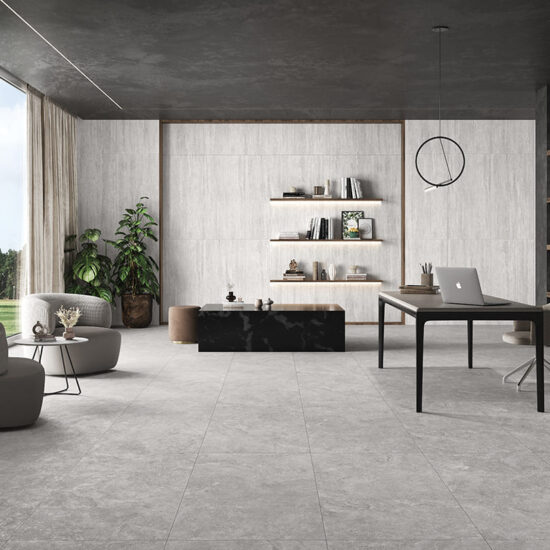 Mystical 600x1200mm Gris Matt Cross Cut Porcelain Tiles Roomset 1