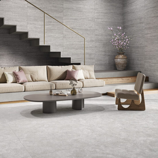 Mystical 600x600mm Bianco Matt Cross Cut R10 Porcelain Tiles Roomset