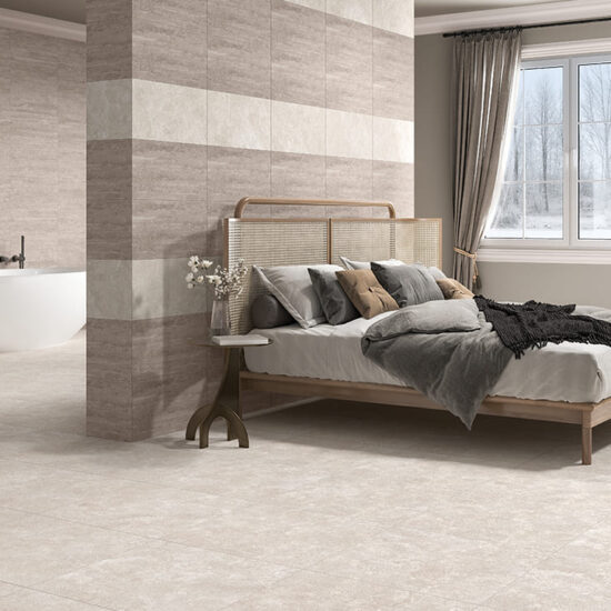 Mystical 600x600mm Crema Matt Cross Cut R10 Porcelain Tiles Roomset